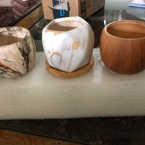 Trio of small Planters with Bamboo trays